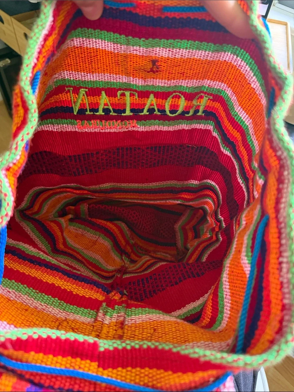 Multicolor Hand Woven Backpack from Roatan Hondura - Vibrant Striped Travel Pack